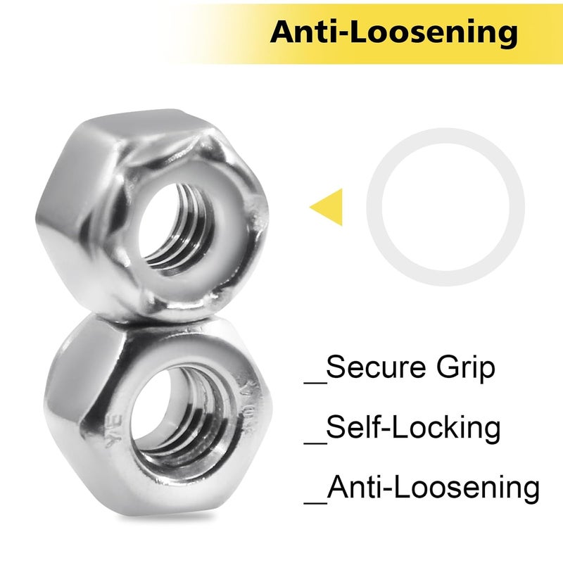 FOJOO 25 Pack 1/4"-20 Lock Nuts,304 (A2-70) Stainless Steel Nylon Insert Locknuts Standard Inch Thread Nylock Nuts for Hardware, Machinery, Automotive, Furniture Repair - Image 3